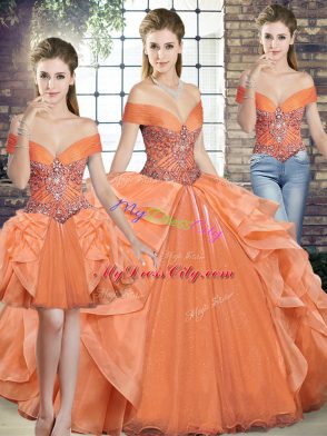 Glamorous Off The Shoulder Sleeveless Organza 15 Quinceanera Dress Beading and Ruffles Lace Up