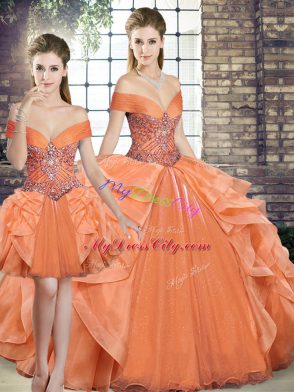 Glamorous Off The Shoulder Sleeveless Organza 15 Quinceanera Dress Beading and Ruffles Lace Up