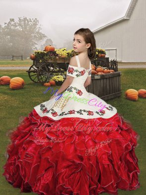 Little Girl Pageant Gowns Party and Wedding Party with Embroidery and Ruffles Spaghetti Straps Sleeveless Lace Up