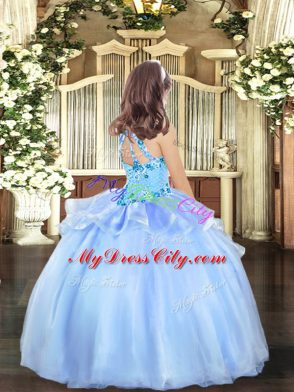 Stylish Lavender Sleeveless Appliques Floor Length Pageant Dress