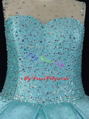 Clearance Aqua Blue Sleeveless Floor Length Beading Lace Up Sweet 16 Quinceanera Dress