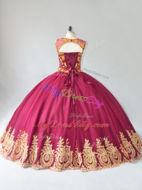 Burgundy Sleeveless Floor Length Appliques Lace Up Quinceanera Dresses