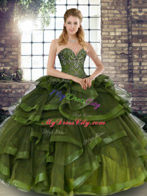 Floor Length Ball Gowns Sleeveless Olive Green Vestidos de Quinceanera Lace Up