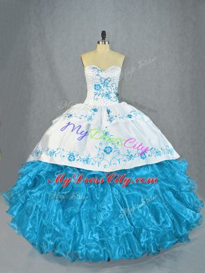 Baby Blue Sleeveless Organza Lace Up Sweet 16 Quinceanera Dress for Sweet 16 and Quinceanera