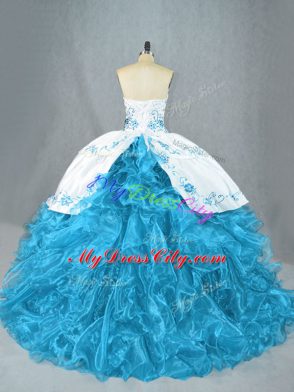 Baby Blue Sleeveless Organza Lace Up Sweet 16 Quinceanera Dress for Sweet 16 and Quinceanera