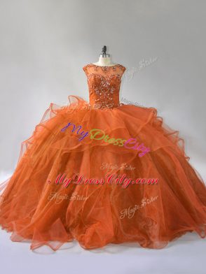 Fantastic Rust Red Quinceanera Dress Scoop Sleeveless Brush Train Lace Up