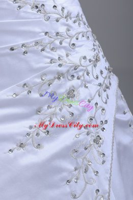 Fabulous Brush Train Ball Gowns Wedding Dresses White Strapless Satin Sleeveless Lace Up