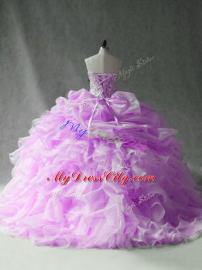 Organza Sleeveless Ball Gown Prom Dress Brush Train and Beading and Ruffles and Pick Ups