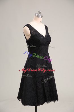 Customized Lace V-neck Sleeveless Zipper Lace Dress for Prom in Black