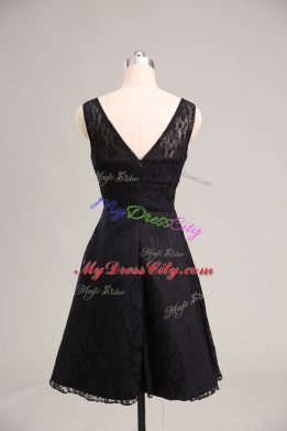 Customized Lace V-neck Sleeveless Zipper Lace Dress for Prom in Black