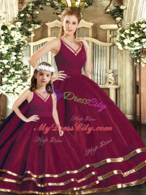 Perfect Floor Length Ball Gowns Sleeveless Burgundy Sweet 16 Quinceanera Dress Backless