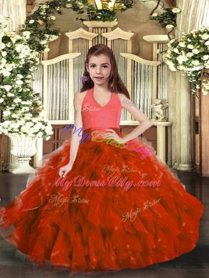 Elegant Rust Red Ball Gowns Ruffles Little Girl Pageant Gowns Lace Up Organza Sleeveless Floor Length