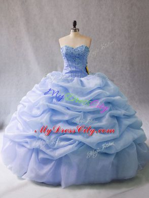 Spectacular Light Blue Lace Up Ball Gown Prom Dress Beading and Pick Ups Sleeveless