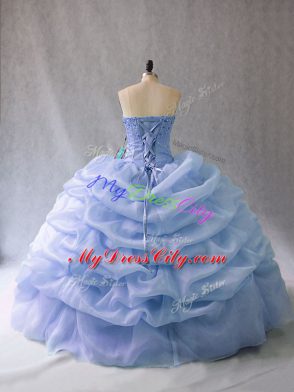 Spectacular Light Blue Lace Up Ball Gown Prom Dress Beading and Pick Ups Sleeveless