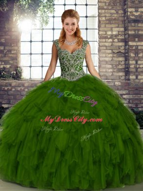 Great Sleeveless Lace Up Floor Length Beading and Ruffles Quinceanera Dress