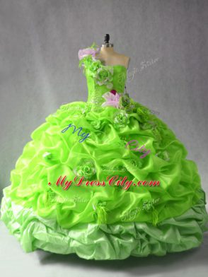 Floor Length Lace Up Ball Gown Prom Dress for Sweet 16 and Quinceanera with Ruching and Hand Made Flower