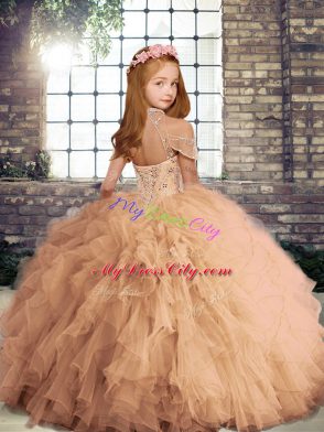 High-neck Sleeveless Lace Up Pageant Gowns For Girls Blue Tulle