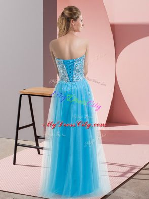 Traditional Lilac Tulle Lace Up Going Out Dresses Sleeveless Floor Length Beading