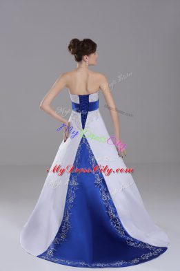 Spectacular White Sleeveless Satin Brush Train Lace Up Wedding Dresses for Wedding Party