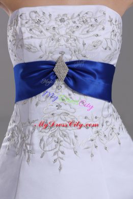 Spectacular White Sleeveless Satin Brush Train Lace Up Wedding Dresses for Wedding Party