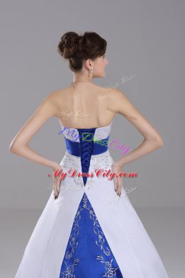 Spectacular White Sleeveless Satin Brush Train Lace Up Wedding Dresses for Wedding Party