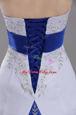 Spectacular White Sleeveless Satin Brush Train Lace Up Wedding Dresses for Wedding Party