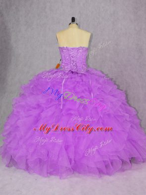 Purple Sleeveless Organza Lace Up Quinceanera Dress for Sweet 16 and Quinceanera