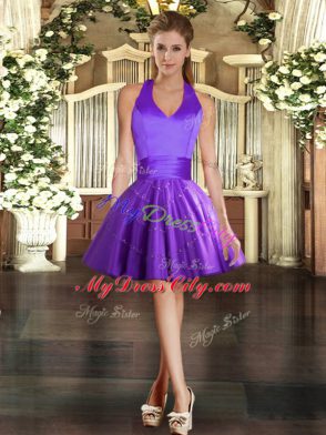 Purple Tulle Lace Up Halter Top Sleeveless Floor Length 15th Birthday Dress Beading