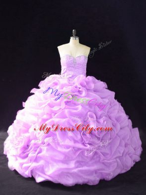 Spectacular Lilac Sleeveless Court Train Beading and Pick Ups and Hand Made Flower Sweet 16 Quinceanera Dress