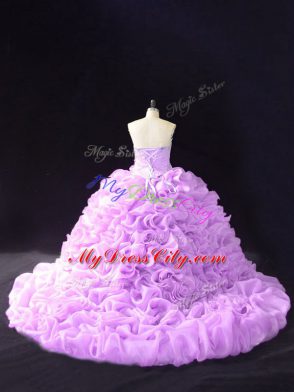 Spectacular Lilac Sleeveless Court Train Beading and Pick Ups and Hand Made Flower Sweet 16 Quinceanera Dress