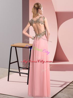 Chiffon Sleeveless Floor Length Bridesmaids Dress and Beading and Appliques