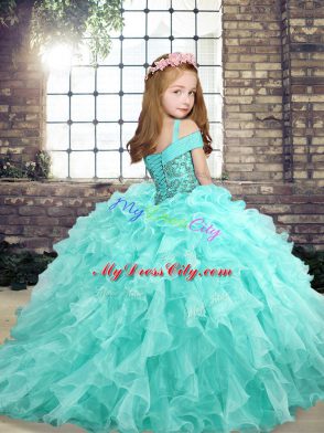 Attractive Lavender Straps Neckline Beading and Ruffles Kids Pageant Dress Sleeveless Lace Up