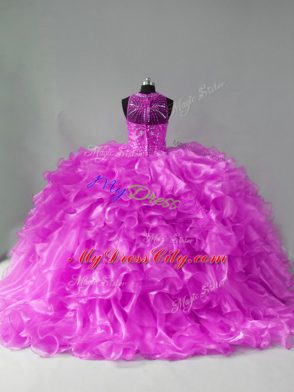 Glorious Beading and Ruffles Sweet 16 Quinceanera Dress Lilac Zipper Sleeveless Brush Train