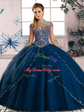 Cheap Cap Sleeves Brush Train Lace Up Beading 15 Quinceanera Dress