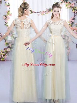 Champagne Wedding Party Dress Wedding Party with Lace and Bowknot Scoop Sleeveless Lace Up