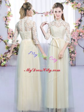 Champagne Wedding Party Dress Wedding Party with Lace and Bowknot Scoop Sleeveless Lace Up