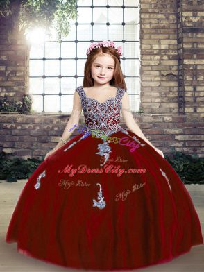 Elegant Sleeveless Appliques Lace Up Little Girl Pageant Gowns