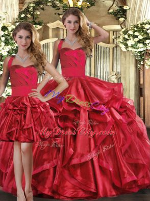 Organza Sleeveless Floor Length Ball Gown Prom Dress and Ruffles