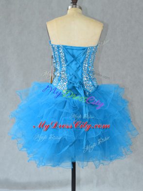 Aqua Blue Sleeveless Organza Lace Up Dress for Prom for Prom and Party