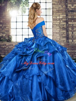 Best Gold Organza Lace Up 15th Birthday Dress Sleeveless Floor Length Beading and Ruffles