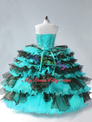 Fashion Blue And Black Lace Up Quinceanera Dresses Beading and Ruffled Layers Sleeveless Floor Length