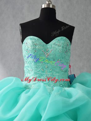 Traditional Aqua Blue Ball Gown Prom Dress Sweet 16 and Quinceanera with Beading and Ruffles and Pick Ups Sweetheart Sleeveless Lace Up