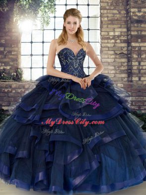 Glamorous Sweetheart Sleeveless Lace Up 15 Quinceanera Dress Navy Blue Tulle