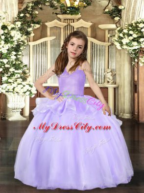 Floor Length Lace Up Pageant Dress Lavender for Party and Wedding Party with Beading