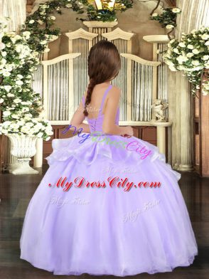 Floor Length Lace Up Pageant Dress Lavender for Party and Wedding Party with Beading