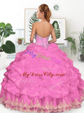 Floor Length Wine Red Vestidos de Quinceanera Organza Sleeveless Beading and Appliques and Pick Ups