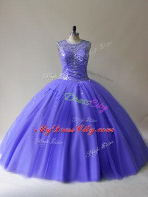 Hot Selling Floor Length Purple Vestidos de Quinceanera Scoop Sleeveless Lace Up