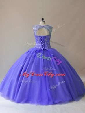 Hot Selling Floor Length Purple Vestidos de Quinceanera Scoop Sleeveless Lace Up