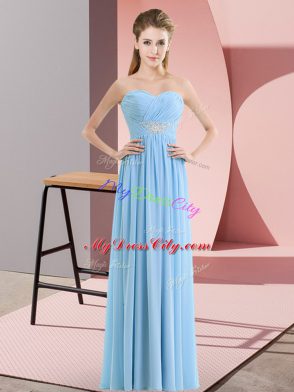 Blue Empire Beading Womens Party Dresses Zipper Chiffon Sleeveless Floor Length