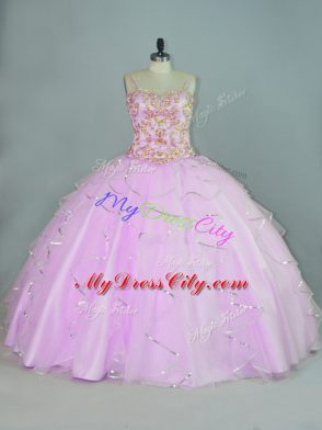 Popular Ruffles 15th Birthday Dress Lilac Lace Up Sleeveless Floor Length